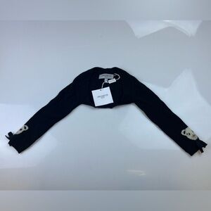 Simonetta Mini Virgin Wool Blend Girls Black Bow Detail Shrug Cardigan N276-82